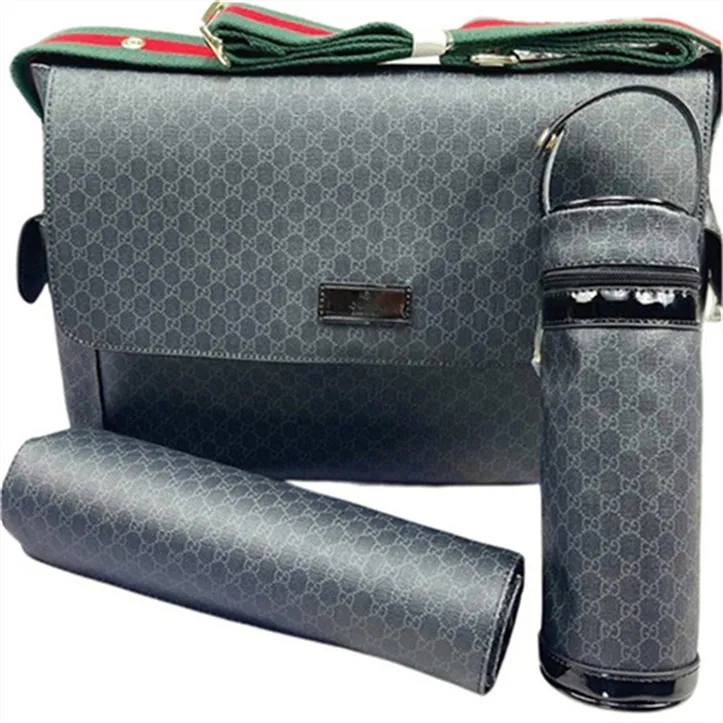3 in 1 Designer Diaper Bag for Moms Waterproof Canvas Leather Print Letter Plaid Travel Bag Perfect for Baby Essentials