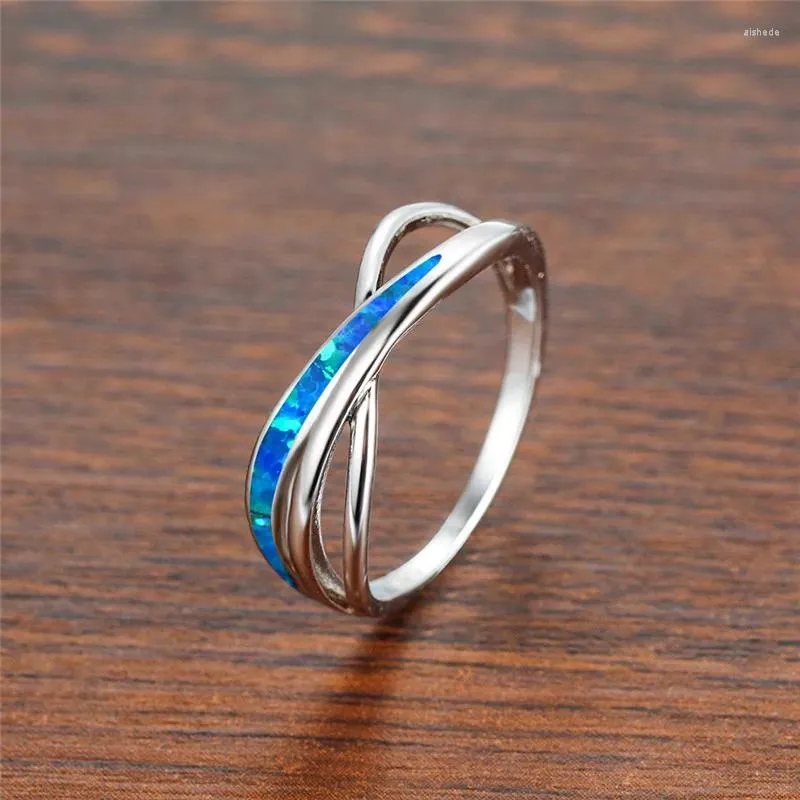 Hochzeit Ringe Einfache Weibliche Hohl Kreuz Dünne Ring Charme Silber Farbe Ohrringe Trendy Unschärfe Opal Stein Engagement Für Frauen