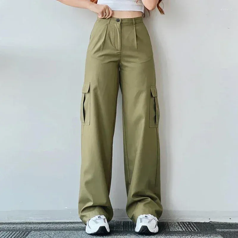 Waisted Pants Casual Baggy Mid Women's Wide Trousers Solid Leg