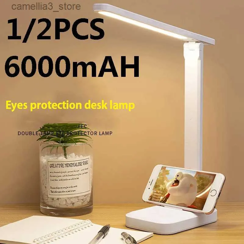 Lâmpadas de mesa 6000mAh LED Lâmpada de mesa USB carregável 3 cores Stepless Dimmable Desk Lamp Touch Dobrável Proteção para os olhos Leitura Luz noturna 2023 Q231104