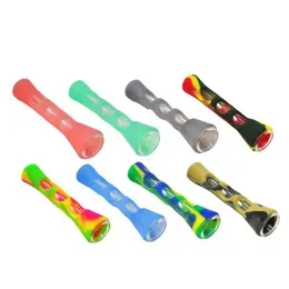 87MM Silicone Glass Smoking Herb Pipe Dugout Tobacco Pipe Hand Spoon Pipes Smoke Accessories Wholesale Ieglj