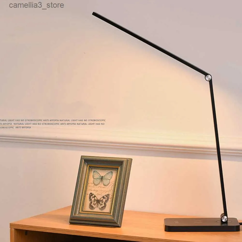 Lámparas de escritorio 5 modos de iluminación LED lámpara de escritorio estación de carga inalámbrica LED luz de lectura brillo dormitorio ajustable USB LED lámpara de mesa Q231104