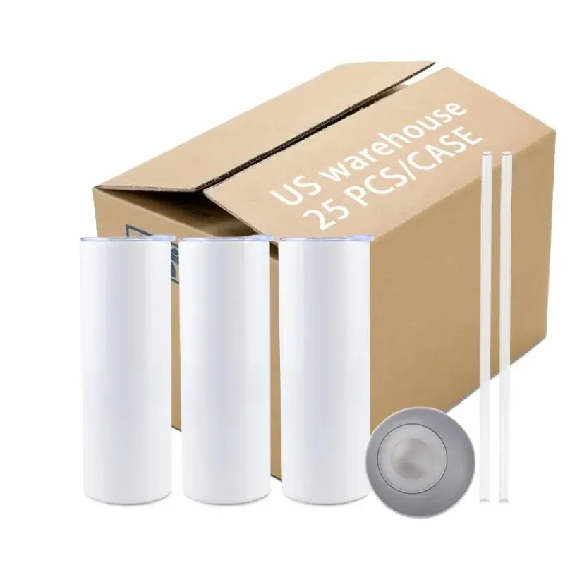 25pc / carton US CA stocké 20oz Sublimation Blanks Gobelets avec couvercle paille en acier inoxydable isolé voiture tasses Thermos bouteilles d'eau grande capacité