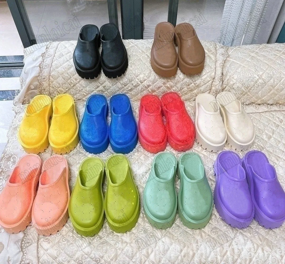 Elea G Caoutchouc Slip On Sandales Mules Pantoufle Designer Logo Découpé Perforé Femmes Rétro Pantoufles Chunky Lugged Sole Luxe Summber Beach Outdoor Scuffs Shoe