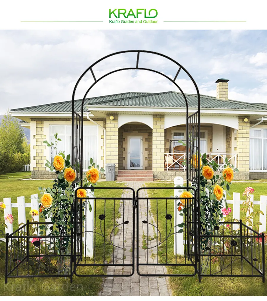 86.6 In. Metal Garden Arch With Gate, Outdoor Garden Arbors And Arches Arch Trellis For Climbing Plants White W1586p243826yf