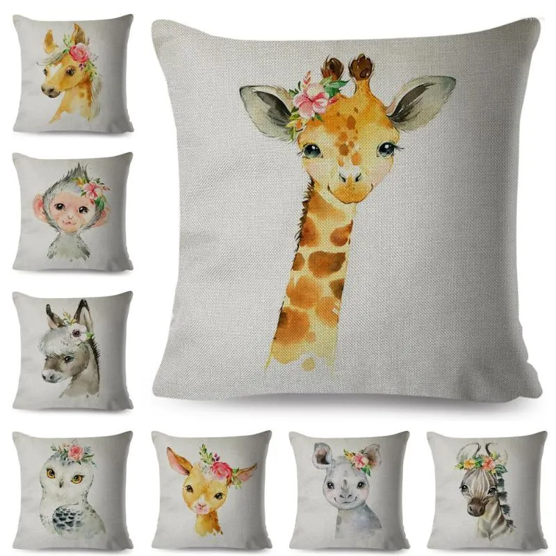 Kudde nordisk stil blomma zebra giraff hippo apa lejon fodral dekor söt djur täckning för soffa hem linne kudde