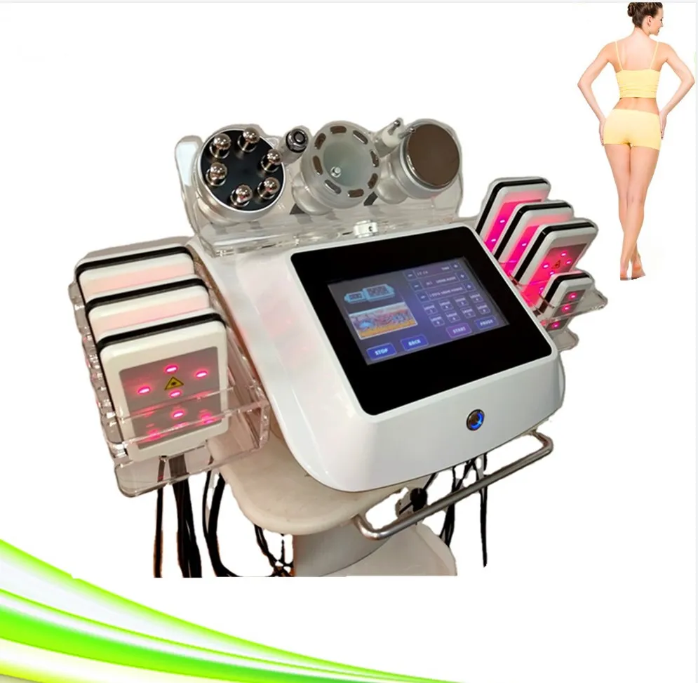 진공 캐비테이션 시스템 레이저 Lipo Cavitation Slimming Machine 휴대용 6 in 1 흰색 갈바니 바이오 EMS 얼굴 및 신체 조각 리 폴라 버스 캐비테이션 RF 장비