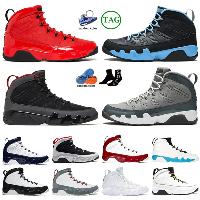 Scarpe da basket 9 9s Scarpe da ginnastica da uomo OG Jumpman Particle Grey 25th Anniversary Blu polvere Cambia il mondo Fire Chile Red Bred Charcoal Designer Sneakers