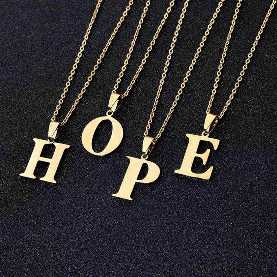 Stainless Steel Necklaces Initial Letter A-Z Pendant Necklace for Women Couple Gold Chain Necklace collier mujer Jewelry G12062519