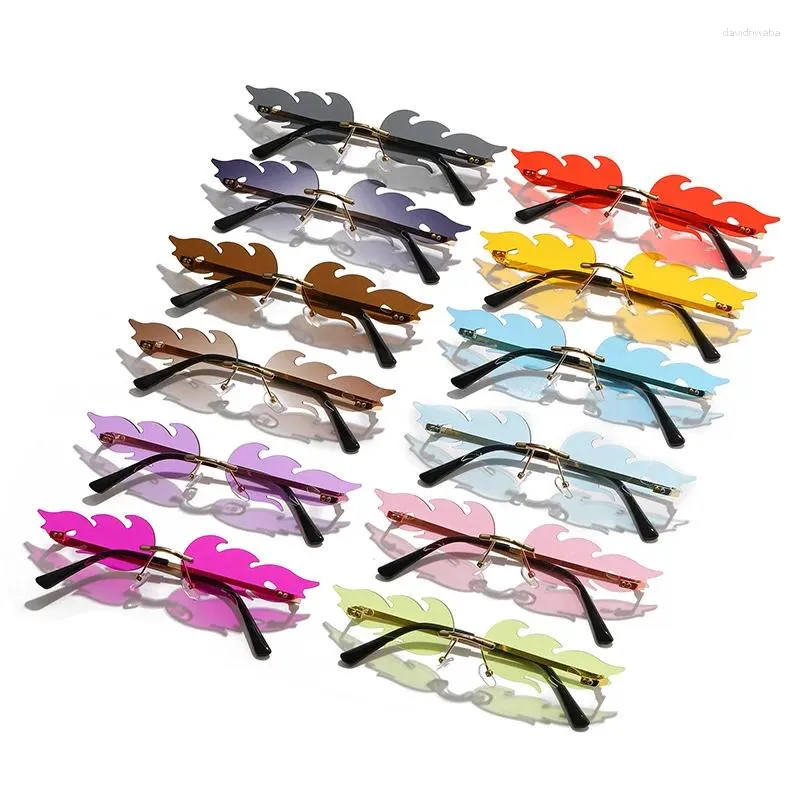 Солнцезащитные очки Роскошные без оправы Fire Flame унисекс модные крутые уличные волны узкие UV400 солнцезащитные очки для женщин и мужчин
