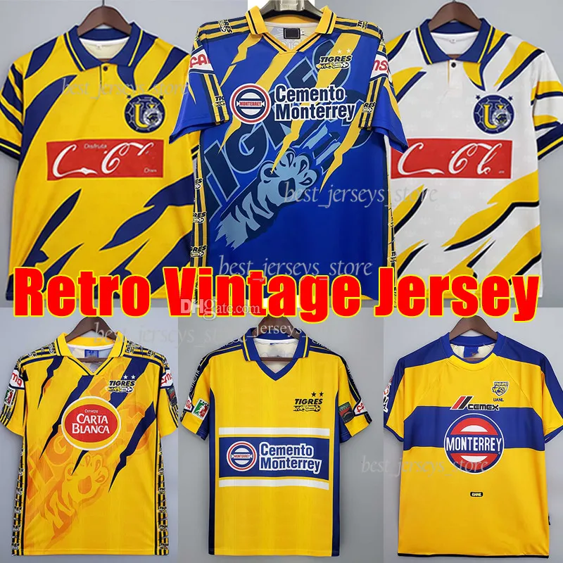 Xxxl liga mx meksika tigres gignac retro futbol formaları 1996 1997 1998 1999 2000 2001 2002 ev uzaklık vintage futbol gömlek 97 98 99 00 01 02 Klasik Tiger Jersey