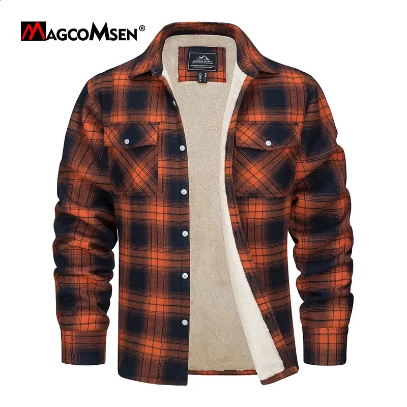 Herenjassen MAGCOMSEN Herenfleece geruite flanellen overhemdjas Casual katoenen jack met knopen Dikkere warme lentewerkjas Sherpa bovenkleding 231102