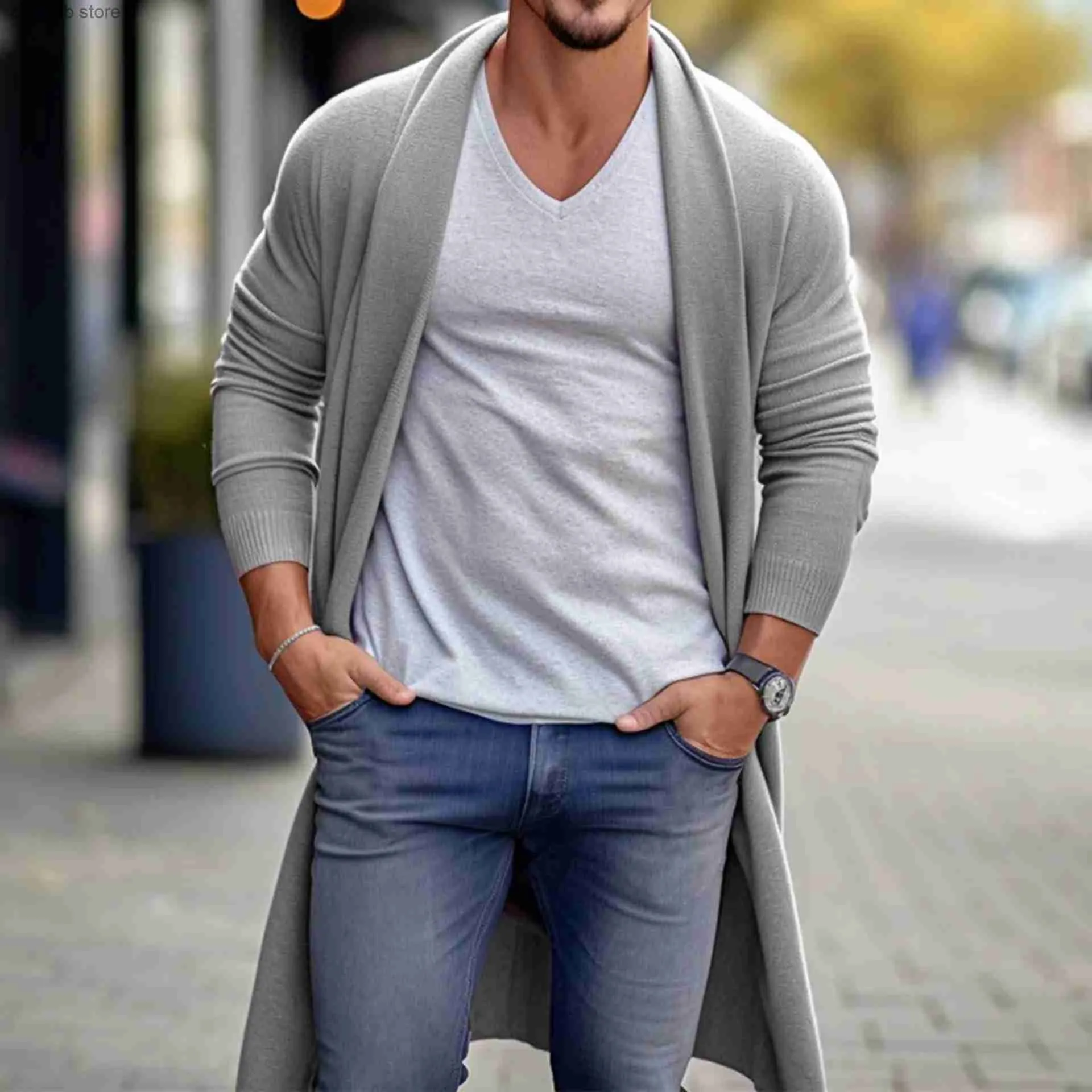 Men s Sweaters Men Knitted Sweater Fashion Thin Breathable Spring Autumn Sweaters Cardigan Long Coat Long Sleeve Solid Streetwear Pullover Tops