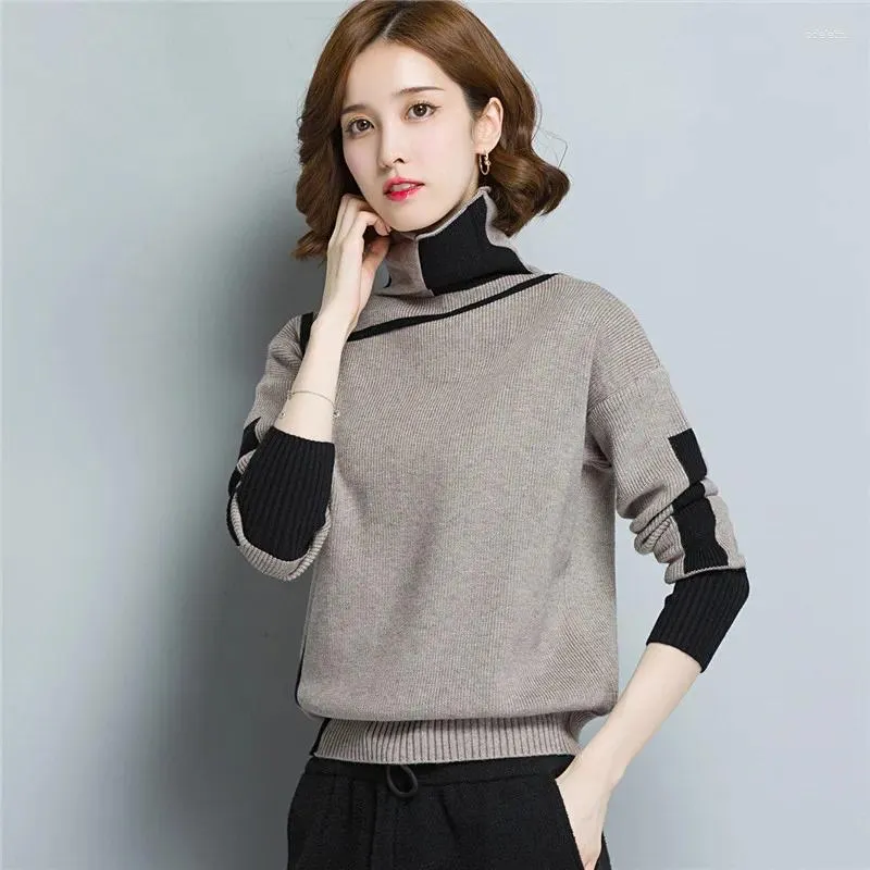 Women's Sweaters 2023 Autumn Winter Women Knitted Pullovers Turtleneck Long Sleeve Solid Color Elastic Short Sweater LTT048