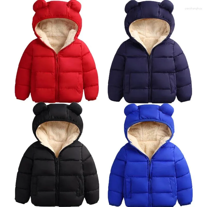 Jacken Baby Winter Mantel Kinder Casual Solide 3D Bär Ohr Mit Kapuze Unten Jacke Overalls Schnee Warme Kleidung Für Kinder Jungen mädchen Körper