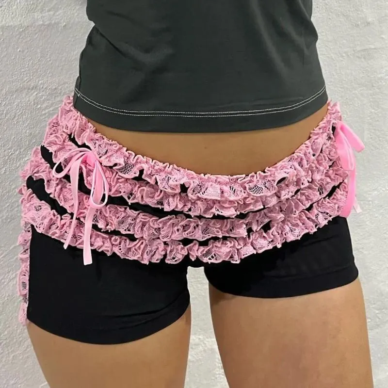 Damen Shorts Gaono Rüschenhöschen Y2k Frauen Kawaii Kürbishöschen Fee Spitze Schleife Lolita Sicherheitshose Süße viktorianische Bloomers