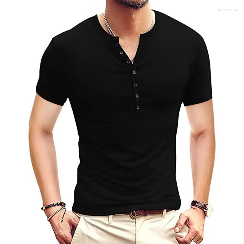 Herren T-Shirts 2023 Frühling und Sommer Herren T-Shirt Mode Henley Shirt Kurzarm einfarbiges Top