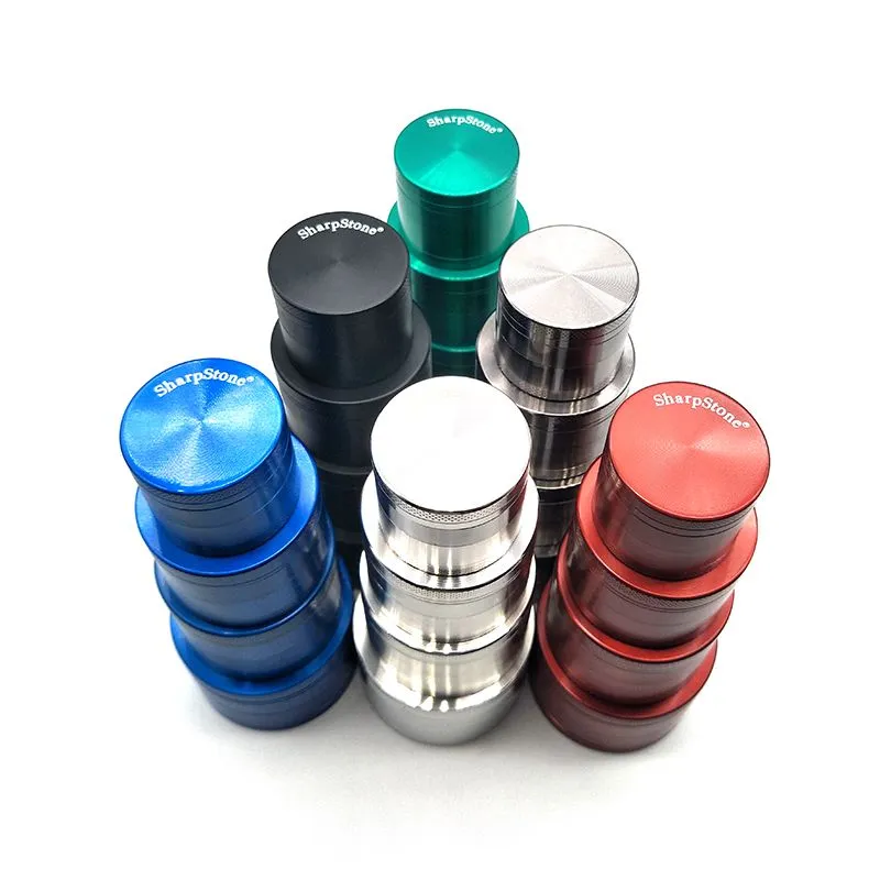 High Quality Sharpstone Grinder Herb Grinder Metal Zinc Alloy Tobacco Herbal Grinders 4 Layers 40/50/55/63mm Diameter Sharp Stone OEM Logo