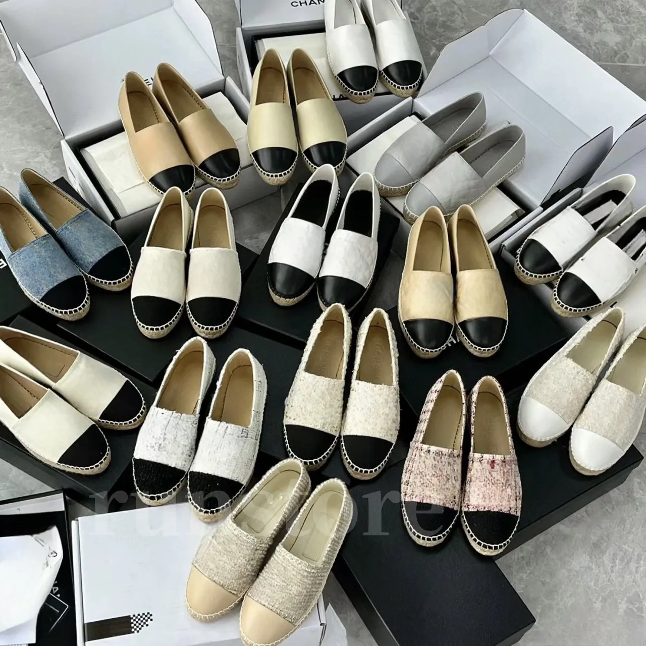 Designer Visser Canvas Platte Schoen Dames Luie Schoenen Luxe Dames Platte Strand Halve Slippers Lederen Vrijetijdsschoen Tweed Luxe Grosgrain Sandaal