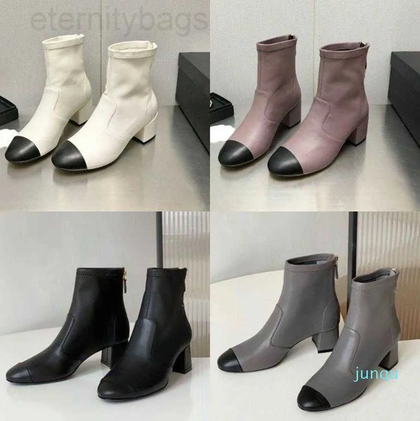 Designer Femmes 2022 Tête ronde Martin Bottes de luxe en cuir de mode couleur unie botte courte automne hiver dame de nombreuses collocations derrière la fermeture éclair chaussures à semelles épaisses CCity