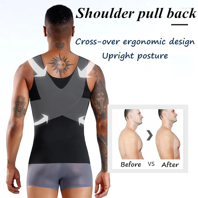 Yoga -outfit Posture Corrector Mannen Body vormgeven Vest afslankingsbeurt Buikhemd Compressie Corset.