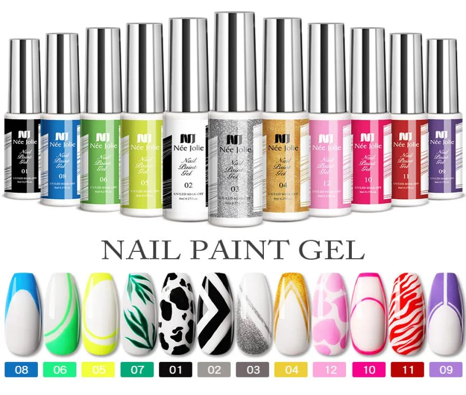 8ml Gel Nail Art Line Brush Polish 12 Colors For UVLED Paint Nails Drawing Polish DIY Painting Varnish Liner Gels 2079262841