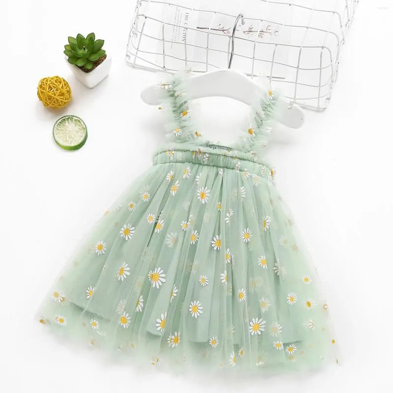 Robes de fille # VW enfant en bas âge bébé enfants robe bretelles marguerite imprimé fleuri été Tulle plage enfants vêtements décontractés Vestido