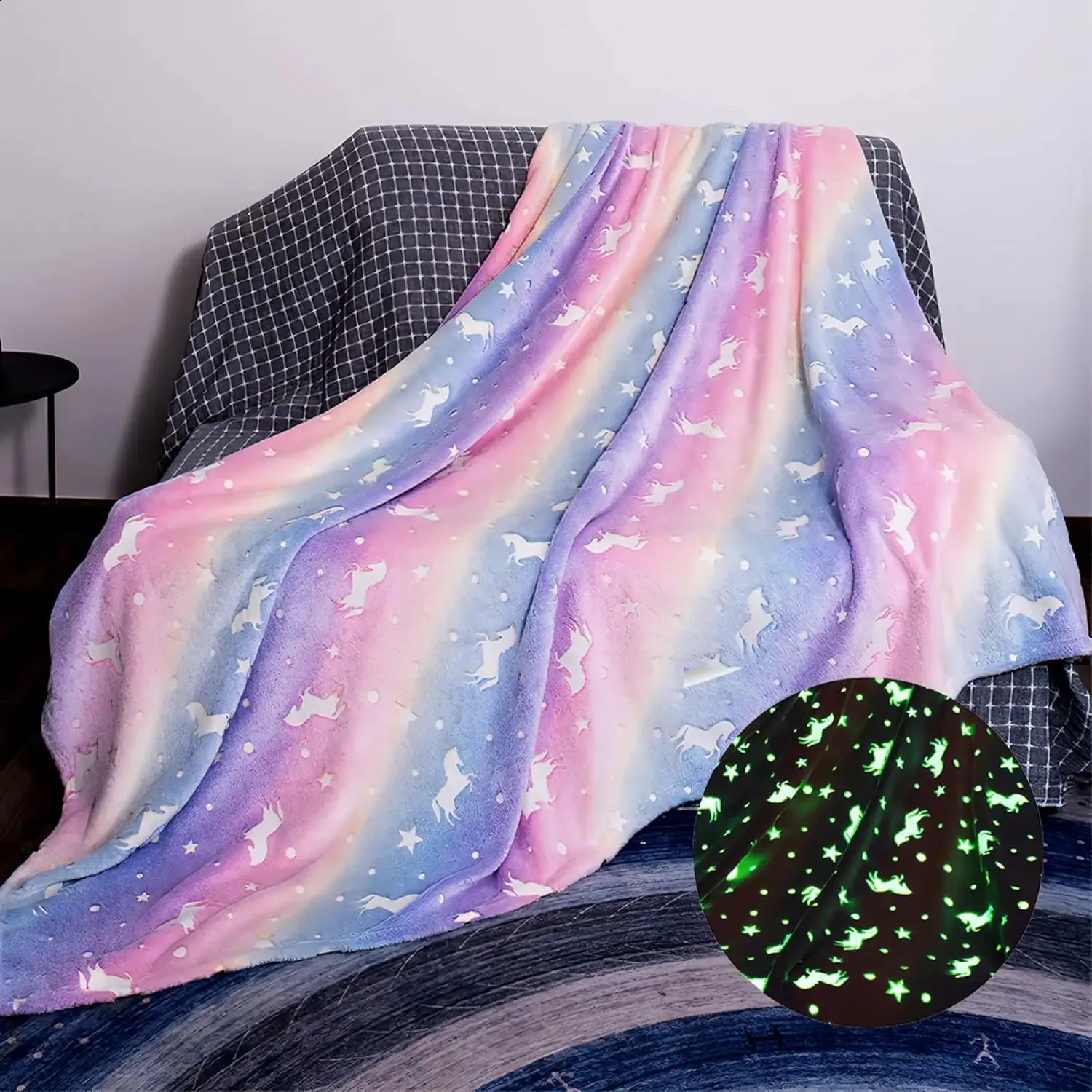 Светящееся в темноте одеяло Victop, супермягкое фланелевое флисовое одеяло 100 x 150 см, теплое, уютное, пушистое для детей, украшенное 231102