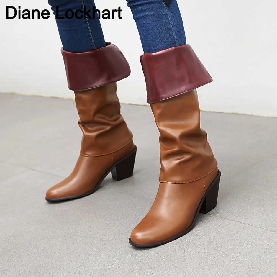 Woman Knee High Boots Red Black White Tall Boots Women Pleated Low Heel Spring Bottes Casual PU Leather Winter Female Long Shoes 230403