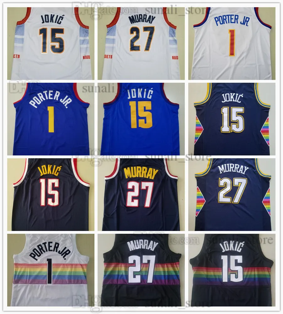 Broderie Hommes Basketball Jokic Maillots Michael 1 Porter Jr. Jamal 27 Murray 15 Nikola Tous Cousus