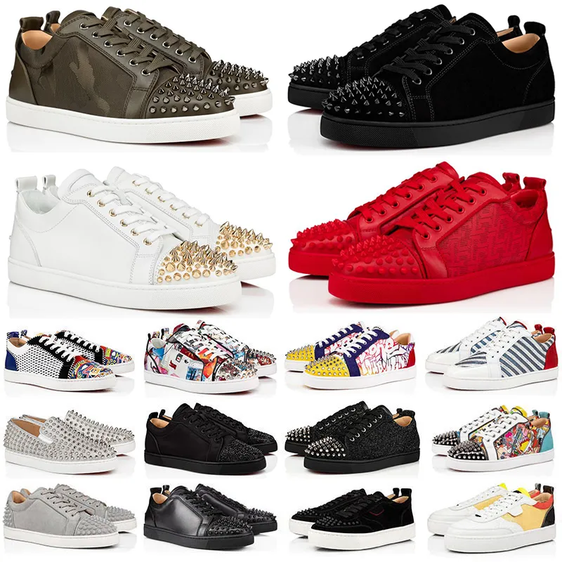 Met Doos Mannen Vrouwen Designer Lage Jurk Casual Schoenen Sneakers Mode Zwart Wit Camo Groen Glitter Grijs Roze Leer Suède Mens Spikes Trainers Sportschoen Sneaker