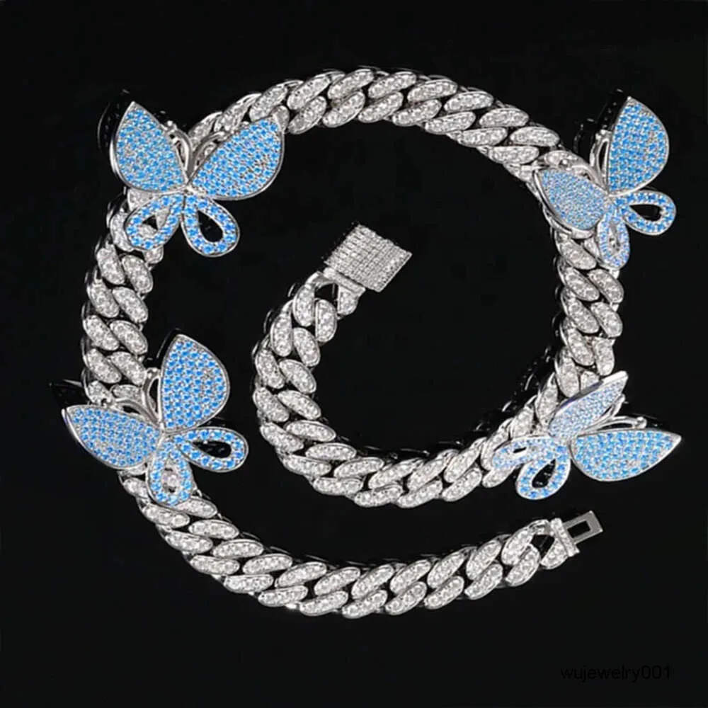 Luxury Bling Bridal Jewelry Rhinestone Diamond Cuban Link Chain Butterfly Choker Necklace for Wedding for party