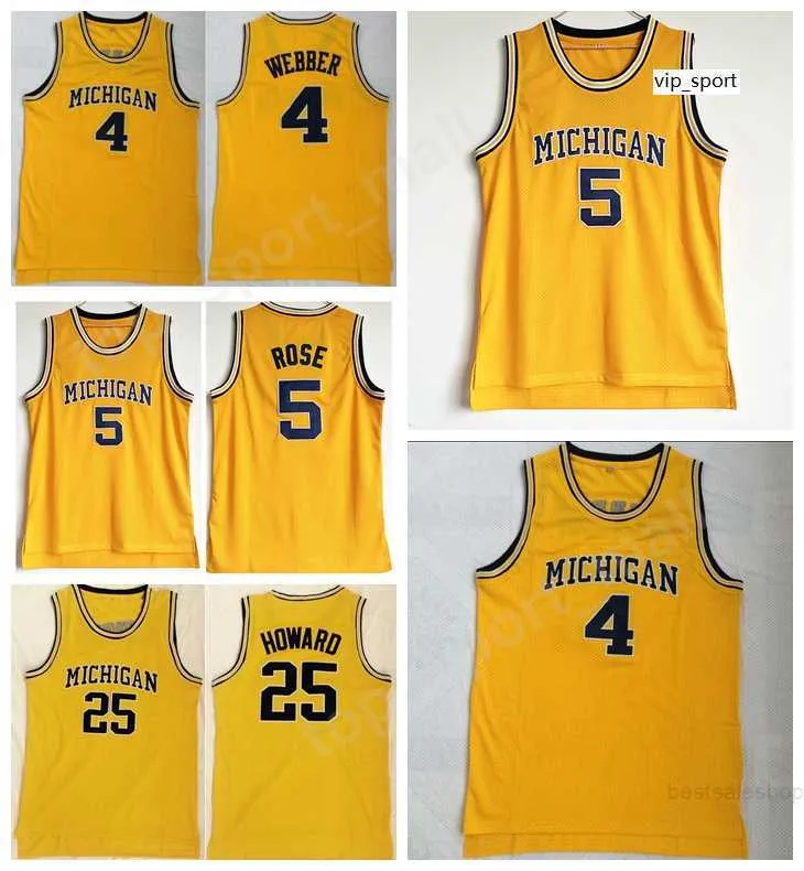 Koszulki College Michigan Wolverines Basketball Jalen Rose Chris Webber Juwan Jerseys Drużyna żółta zszyta bezpłatna wysyłka