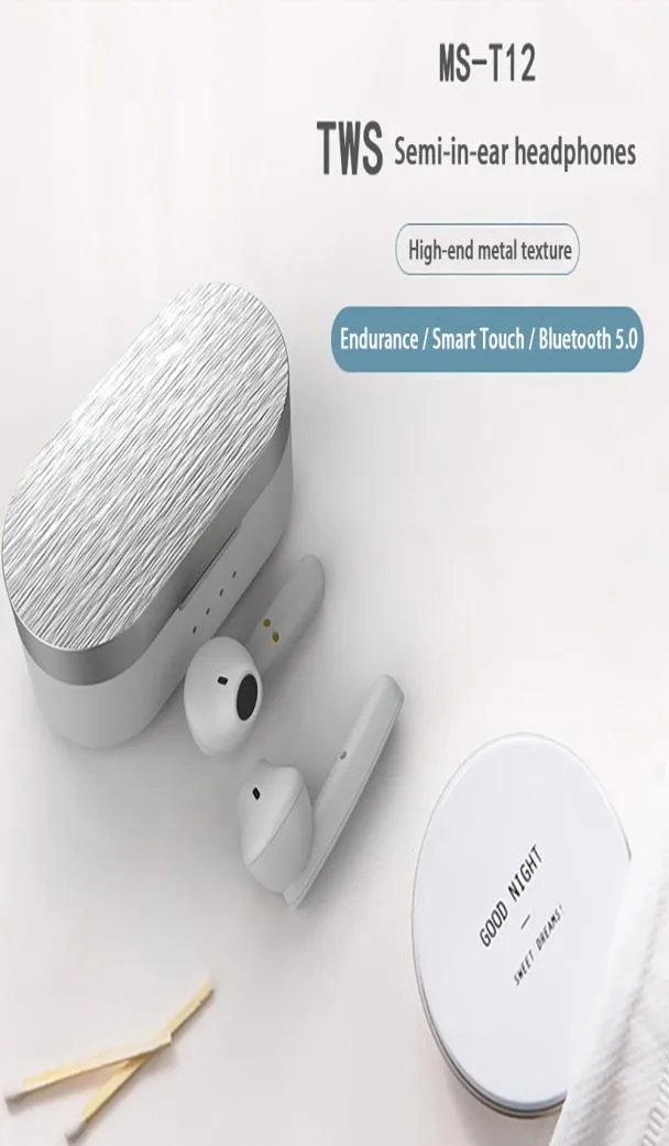 سماعات الرأس اللاسلكية BT50 T12 TWS Bluetooth أذن أذن HIFI LED عرض اللمسات اللمسات IPX5 مقاومة للماء لـ iPhone 12 1028871