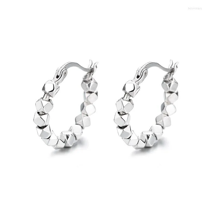 Orecchini a bottone 100FR ZFSILVER S925 Argento Moda coreana Design alla moda Retro Piccolo cubo-Argento Cerchio Charms Gioielli Festa Ragazze Donna