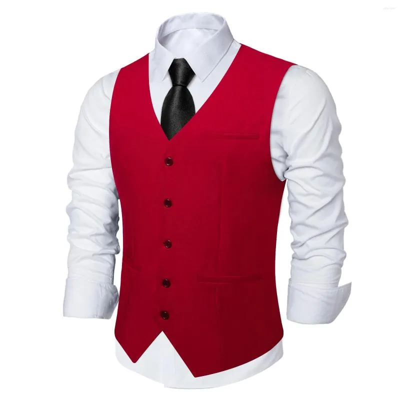 Men's Vests Red Solid Men Suit Vest Wedding Rayon Polyester Gilet Slim Waistcoat Party Formal Blue Khaki Black Business Blazer Drop