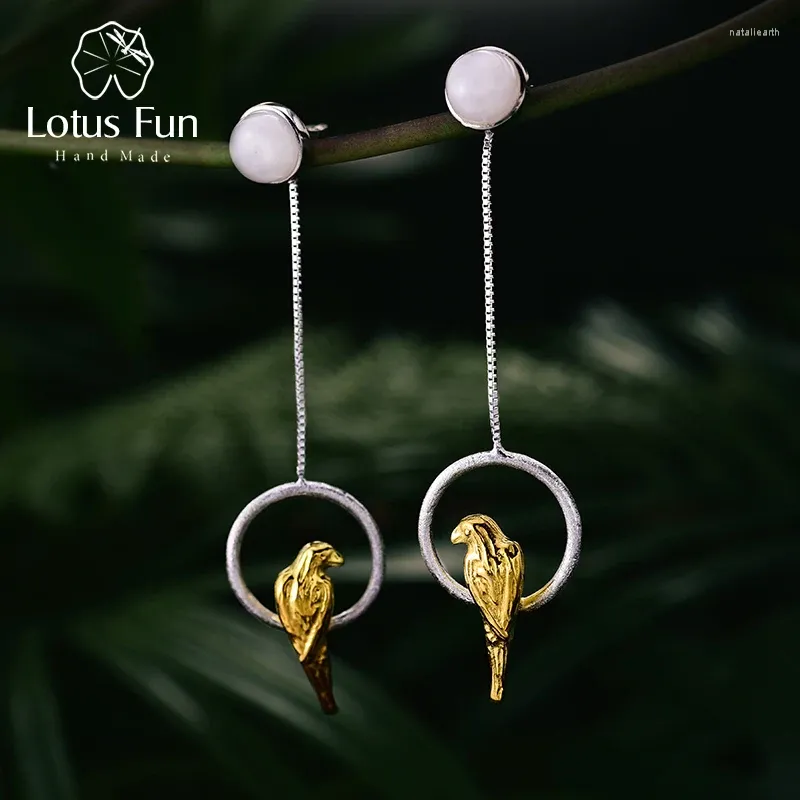 Dingle örhängen lotus kul riktig 925 sterling silver naturlig kreativ handgjorda fina smycken unika elegant papegoja droppe för kvinnor brincos