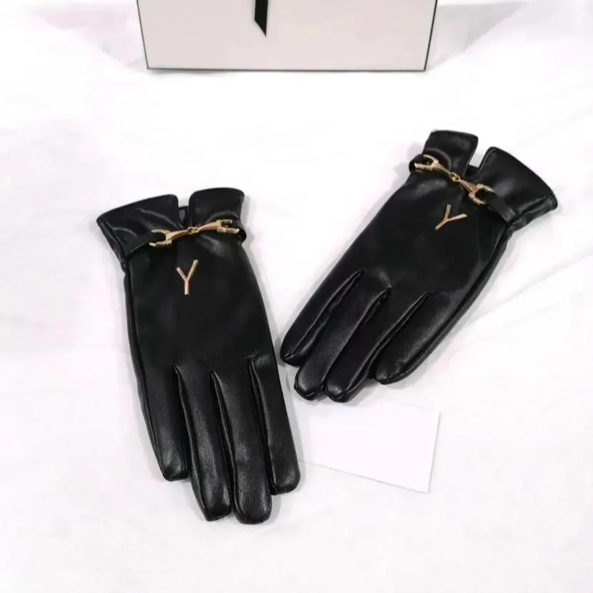 Herrkvinnor Fem fingrar handskar modedesigner märke bokstavstryck förtjockar hålla varm handske vinter utomhus sport ren bomull hög kvalitet 666