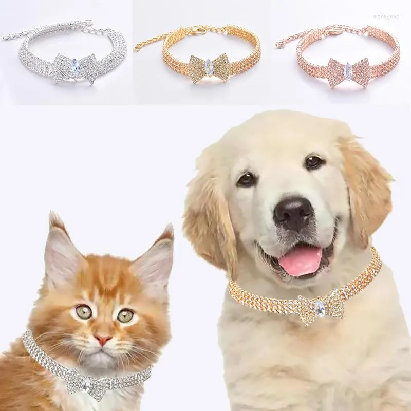 Dog Collars 2023 Pearl Necklace Collar Fashion Jeweled Bow Puppy Cat With Bling Rhinestone Diamante Pet Accessories Supplies