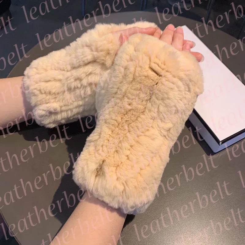 Manoplas de piel de invierno para mujer, guantes esponjosos de felpa de diseñador de lujo, guantes sin dedos de Cachemira cálidos a prueba de viento para exteriores