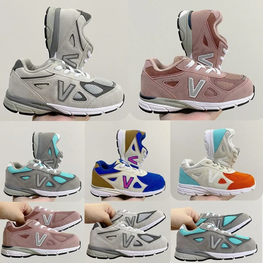 990V4 Kids running Shoes Toddler Sneakers boys girls trainers children grey Bricks Black white shoe 67YY#