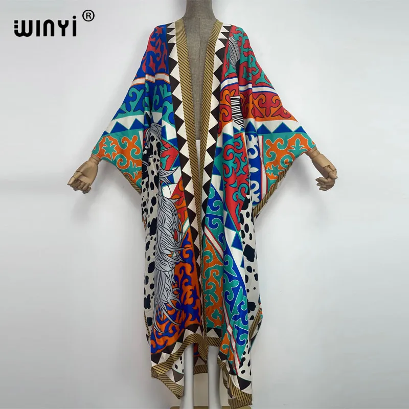 Dames badmode Winyi Africa Afrika Summer Party Beach Swim Suit Elegante vrouwen Kaftan Boho Cardigan Kleurrijke sexy vakantie Lange Mouw Kimono 230403