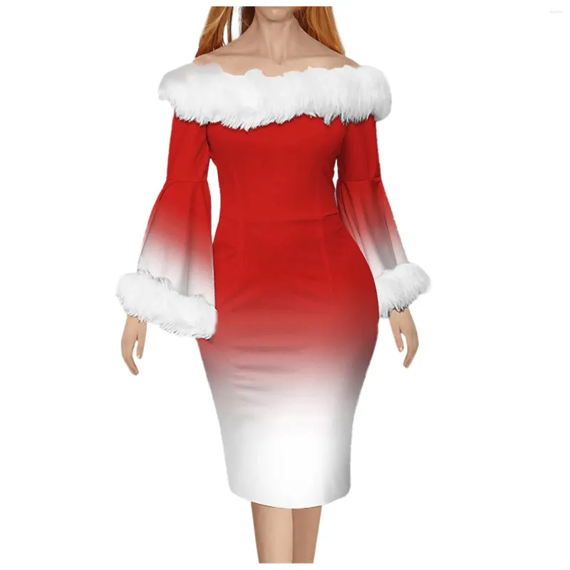 Casual Dresses Women Dress Fashion One Shoulder Bodycon Autumn Winter Ladies Contrast Long Sleeve Christmas Party Temperament Slim