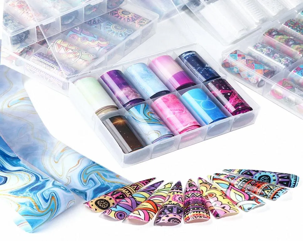 TRXKH UNBZ1913385, 10 Rollen transparente Nail-Art-Folienaufkleber, Sternenhimmel, UV-Gel-Transferfolien, Nagelklebeaufkleber, Dekoration, Maniküre