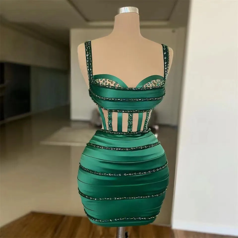 green beaded cocktail dress Luxury Green Sequins Beaded Off Shoulder Evening Dress XD011 main image 0