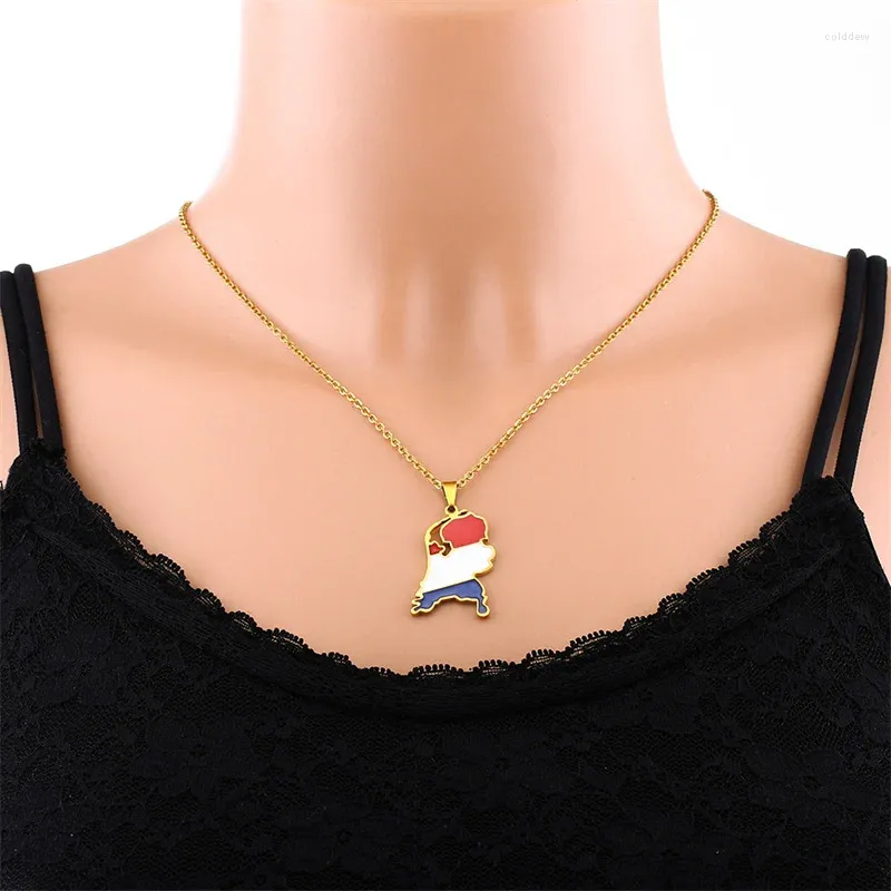 Colliers pendentifs Collier de drapeau de carte d'huile hollandaise en acier inoxydable