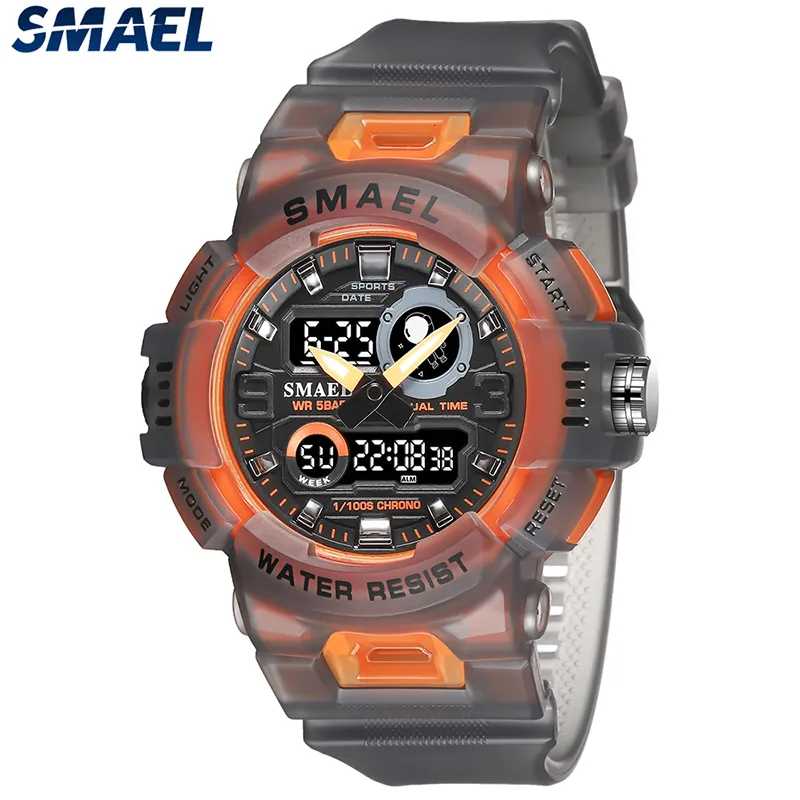 Armbanduhren Smael Sport Uhren Digitale Uhr LED 50m wasserdichte Militärhandwerken Männliche Uhren 8063 Herren Uhren Stoppuhr Wecker 230403