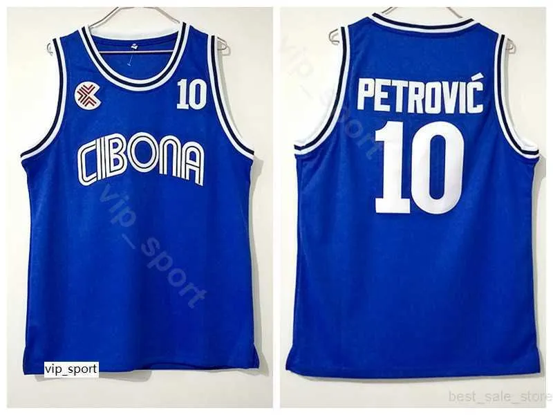 Cibona Zagreb College Drazen Petrovic Jerseys 10 Men Team Color Blue University Petrovic Basketball Jerseys Uniform Breating god kvalitet