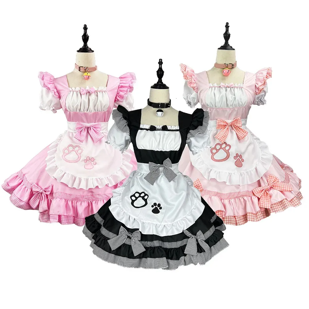 Besondere Anlässe Schwarzes süßes Lolita-Katze-Dienstmädchen-Kleid-Kostüm Cosplay-Mädchen-Anzug für Kellnerin-Party-Bühne S 5XL 231110