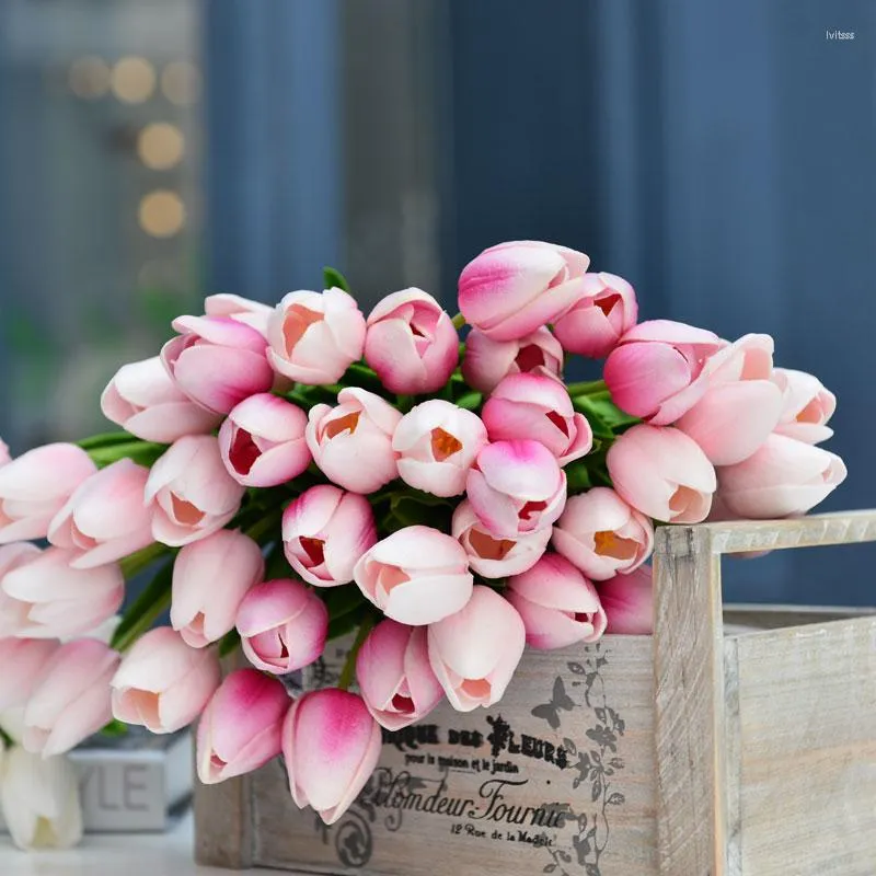 Dekorative Blumen 10pcs/lot Denisfen künstliche reale Note PU-Tulpe-Simulations-Blume für Hochzeits-Inneneinrichtungs-Anordnung AFT2153